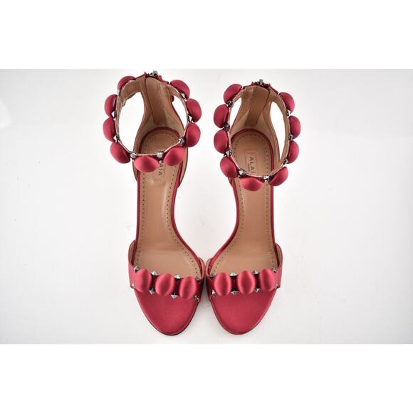 Alaia Bombe 90mm Red Amarante Satin Studded Ankle Strap Sandal Heel Pump Shoe 38 - Picture 8 of 9